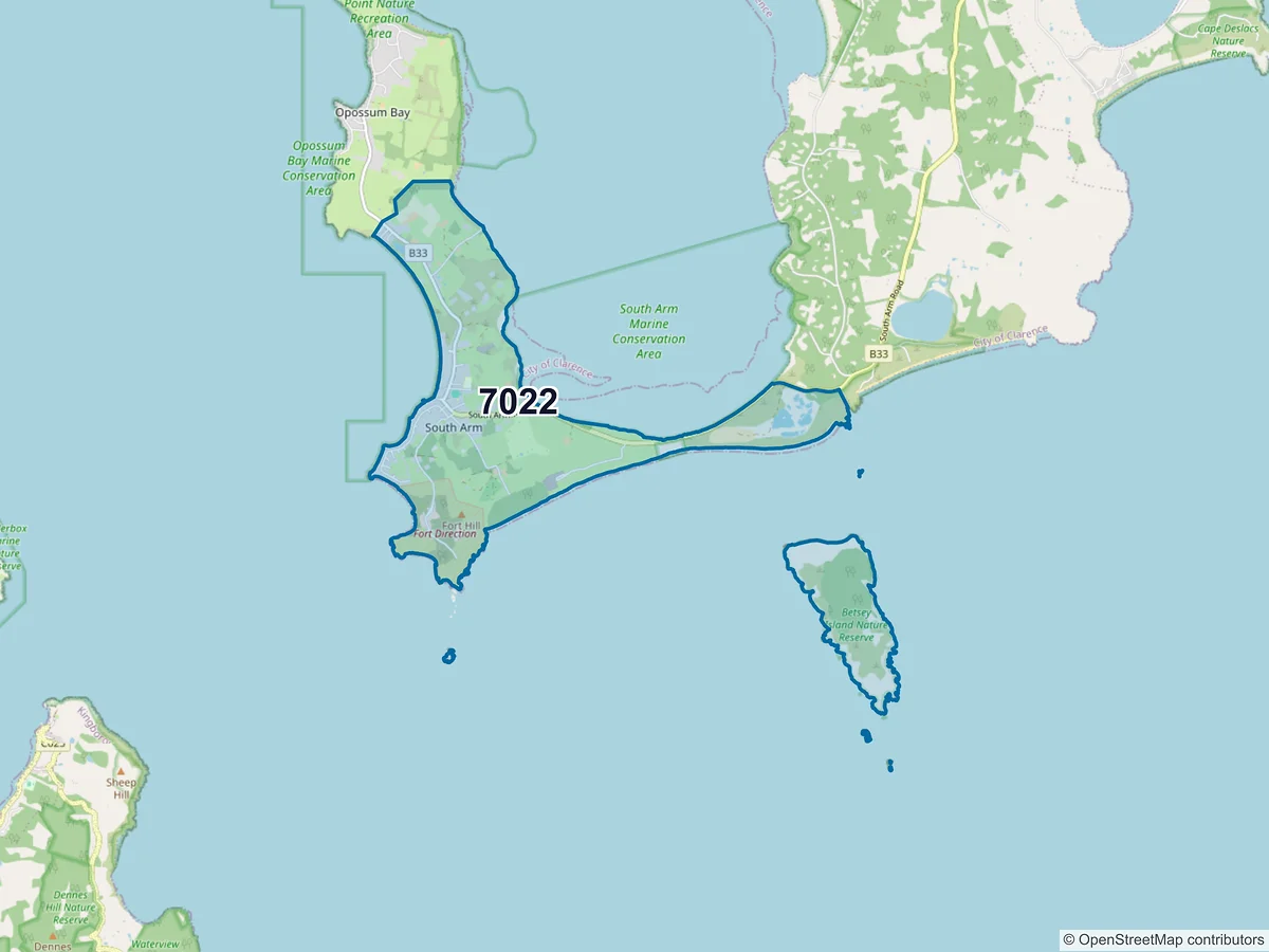 Map of postcode 7022 — South Arm, TAS, Australia