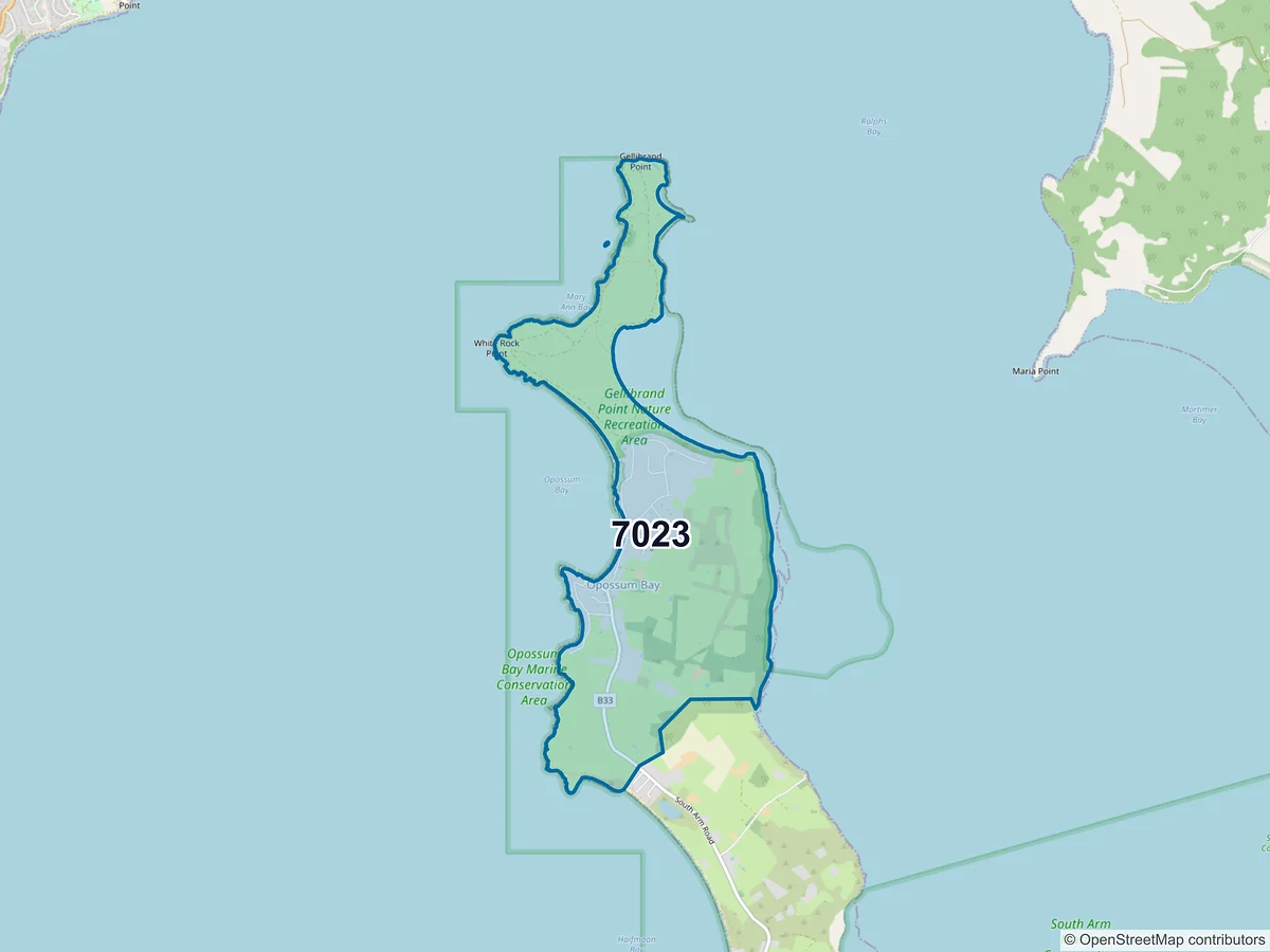 Map of postcode 7023 — Opossum Bay, TAS, Australia