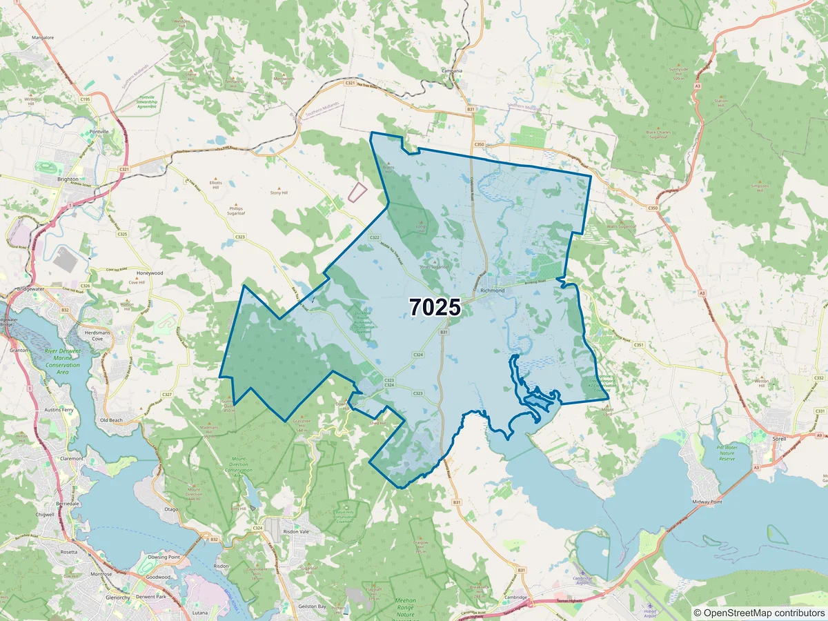 Map of postcode 7025 — Richmond, TAS, Australia