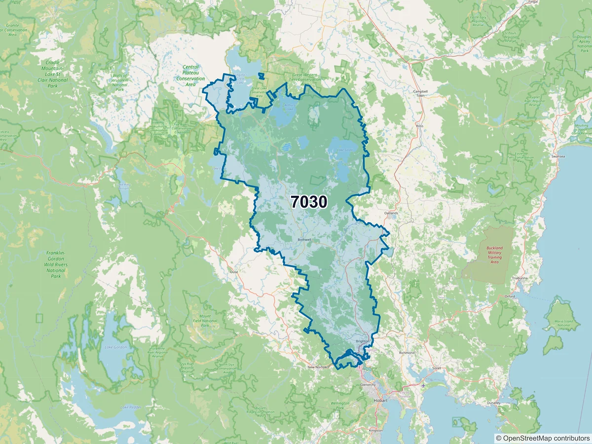 Map of postcode 7030 — Brighton, TAS, Australia