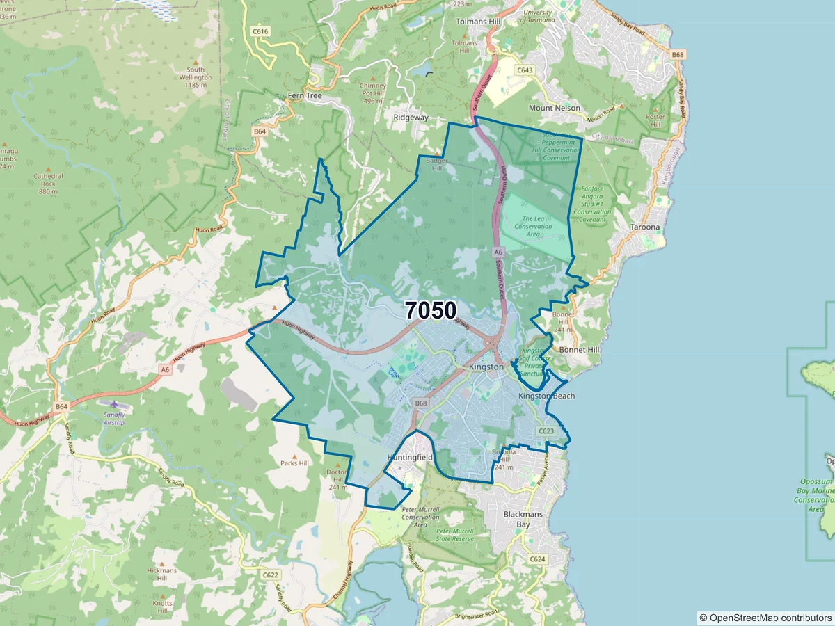 Map of postcode 7050 — Kingston, TAS, Australia
