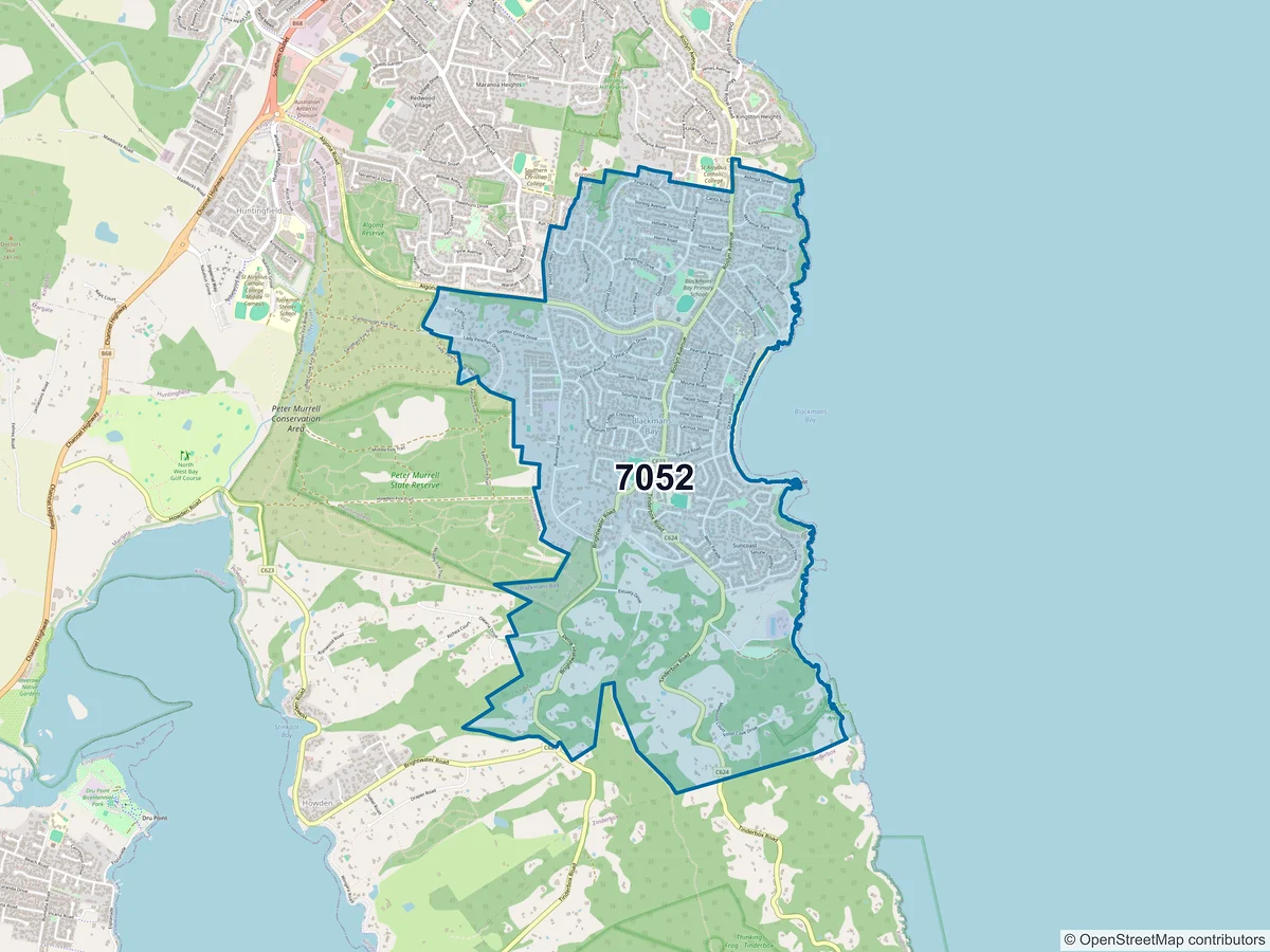 Map of postcode 7052 — Blackmans Bay, TAS, Australia