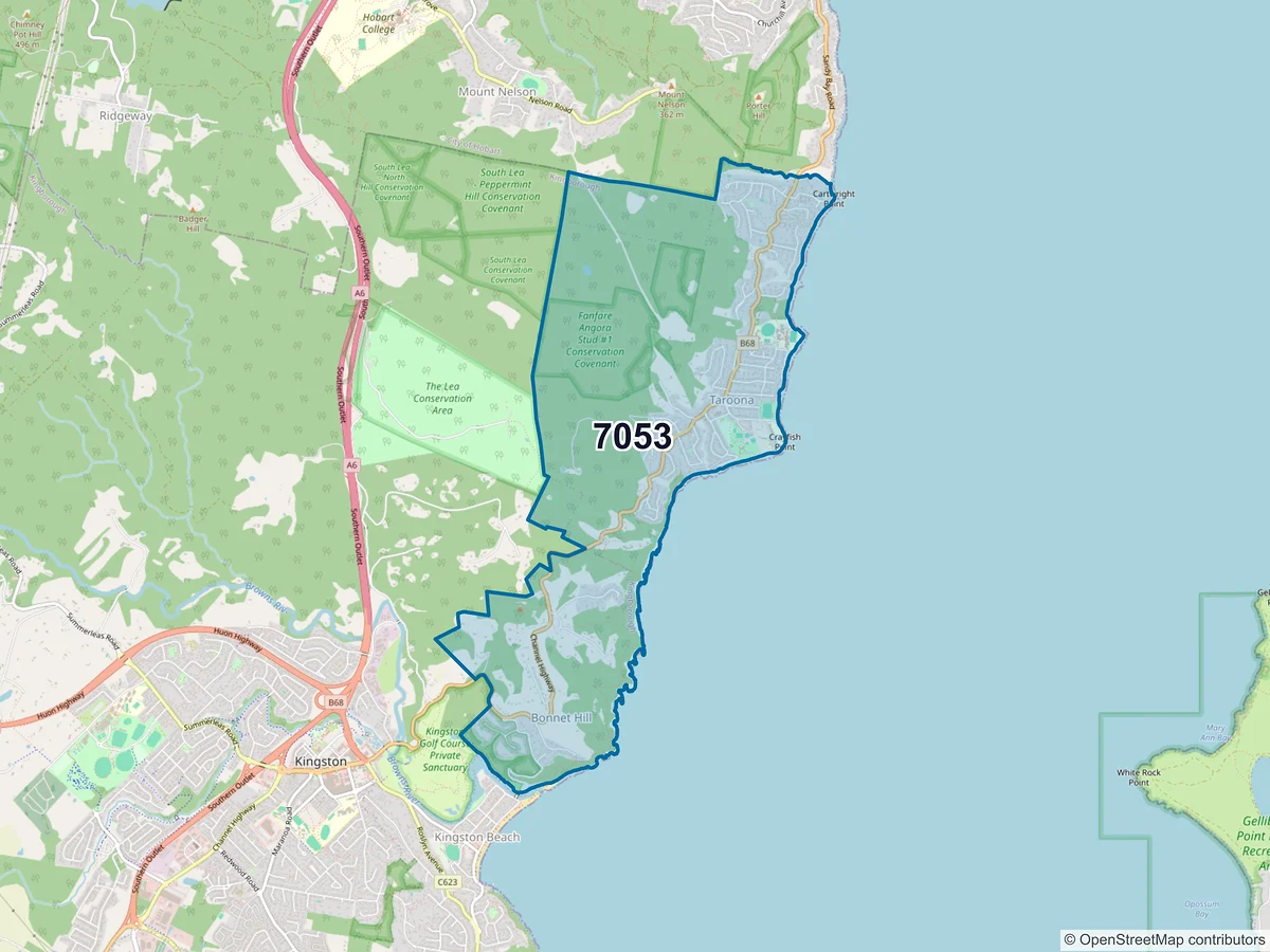 Map of postcode 7053 — Taroona, TAS, Australia