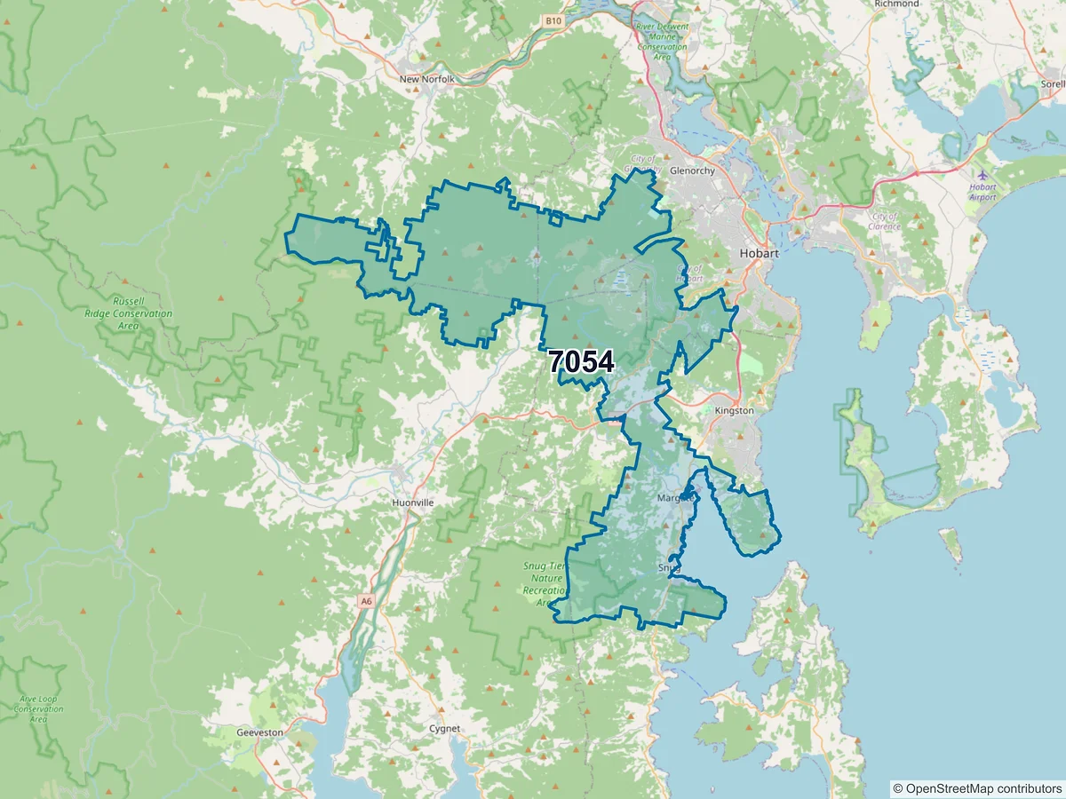 Map of postcode 7054 — Margate, TAS, Australia