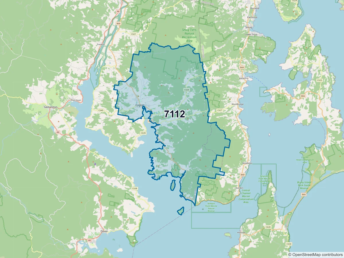 Map of postcode 7112 — Cygnet, TAS, Australia