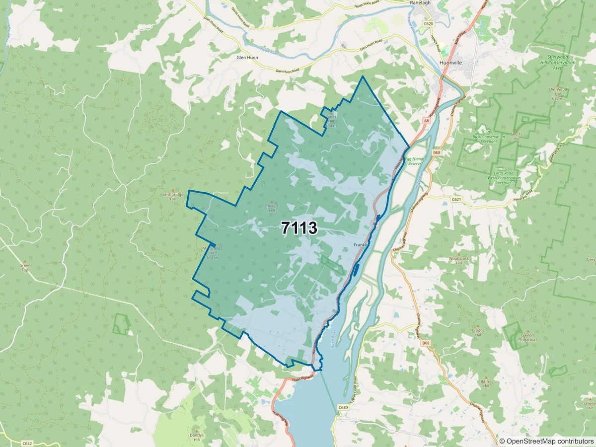 Map of postcode 7113 — Franklin, TAS, Australia