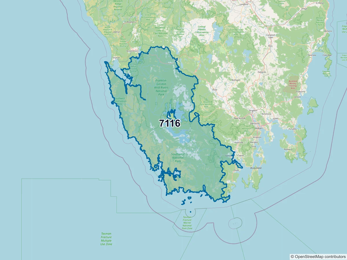 Map of postcode 7116 — Geeveston, TAS, Australia