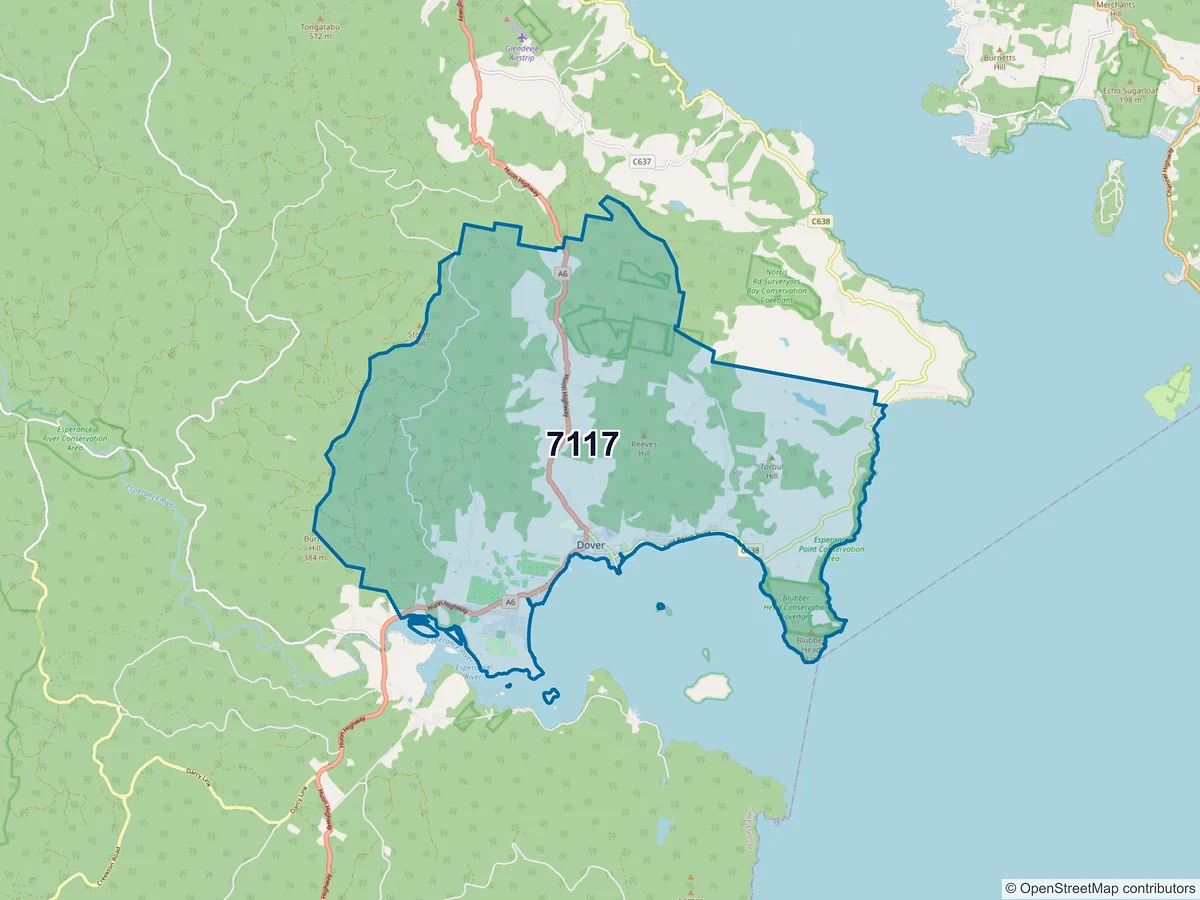 Map of postcode 7117 — Dover, TAS, Australia