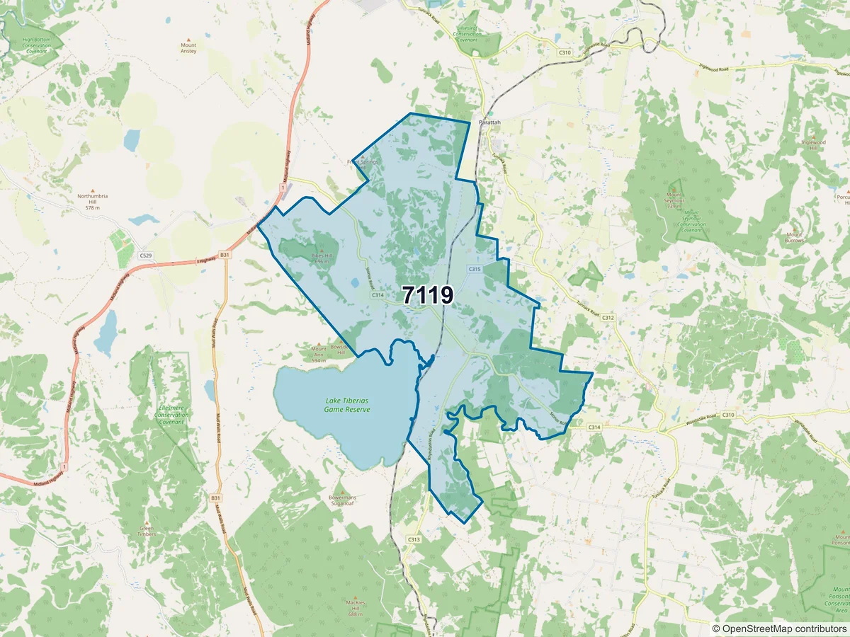 Map of postcode 7119 — Stonor, TAS, Australia