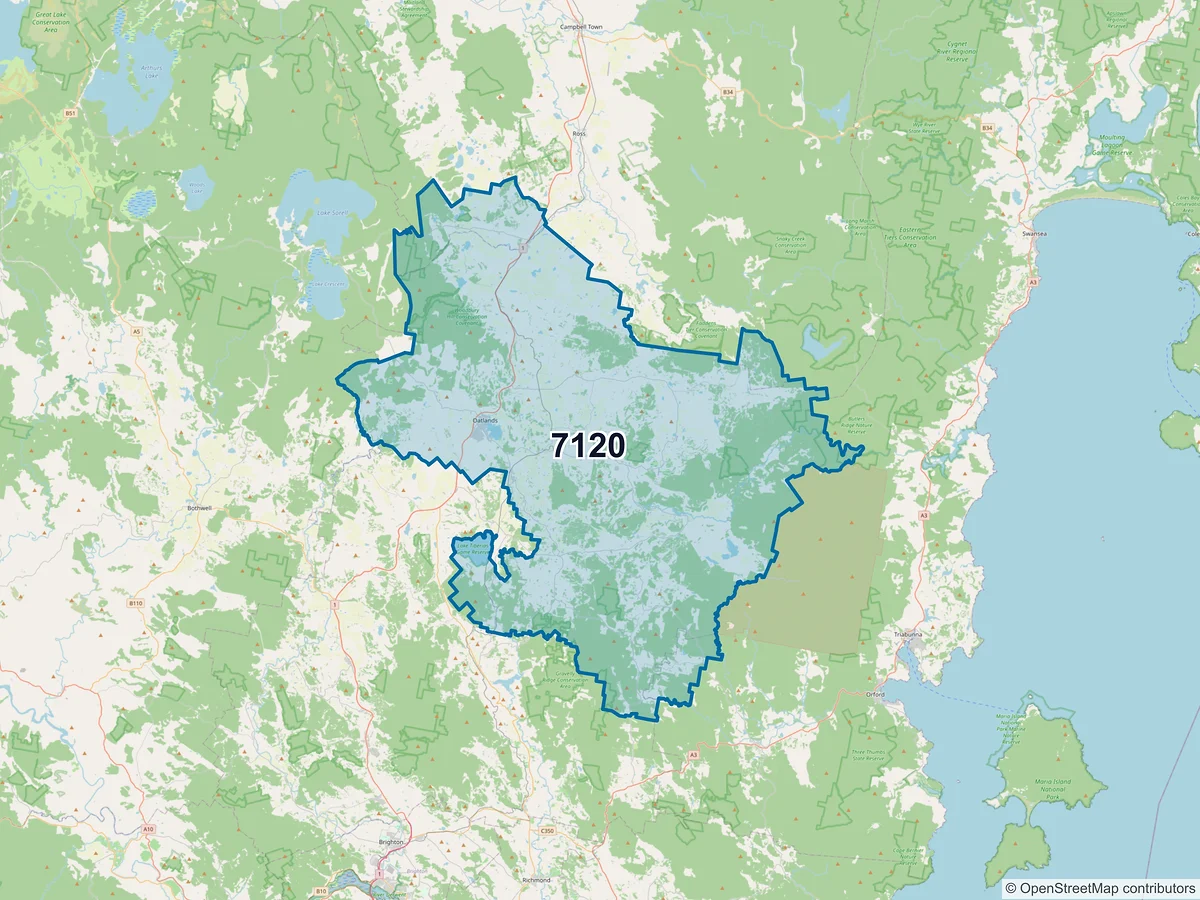Map of postcode 7120 — Oatlands, TAS, Australia