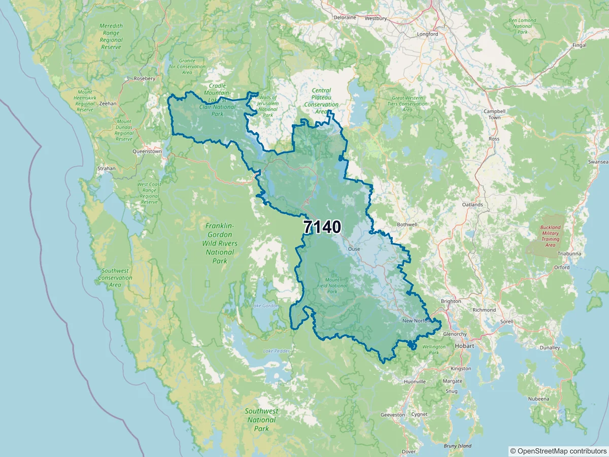 Map of postcode 7140 — New Norfolk, TAS, Australia