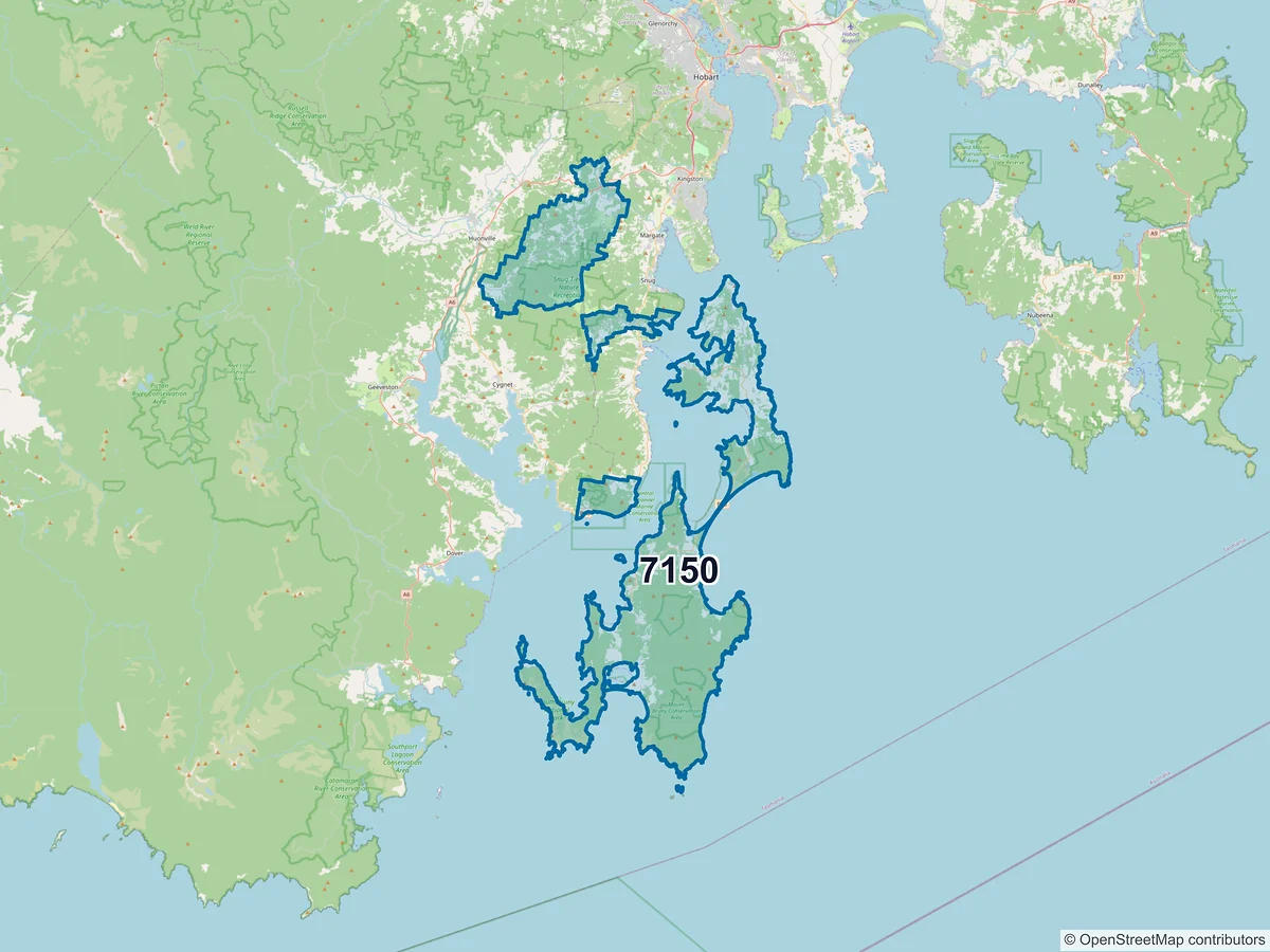 Map of postcode 7150 — Adventure Bay, TAS, Australia