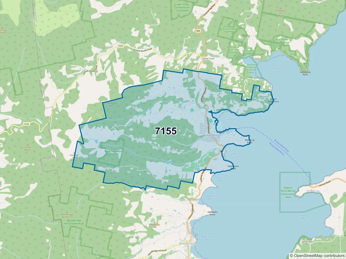 Map of postcode 7155 — Kettering, TAS, Australia