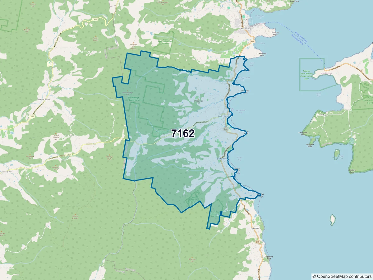 Map of postcode 7162 — Woodbridge, TAS, Australia