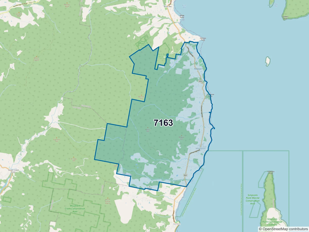 Map of postcode 7163 — Middleton, TAS, Australia