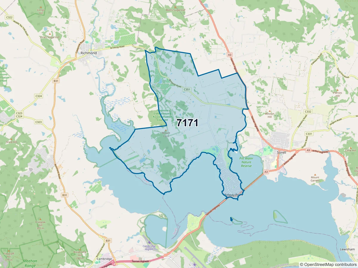 Map of postcode 7171 — Midway Point, TAS, Australia