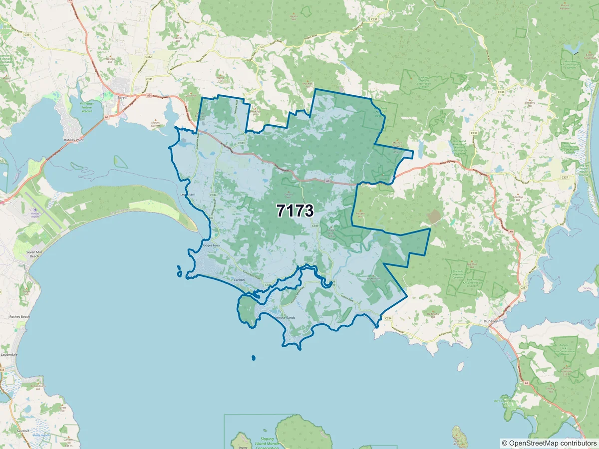 Map of postcode 7173 — Dodges Ferry, TAS, Australia