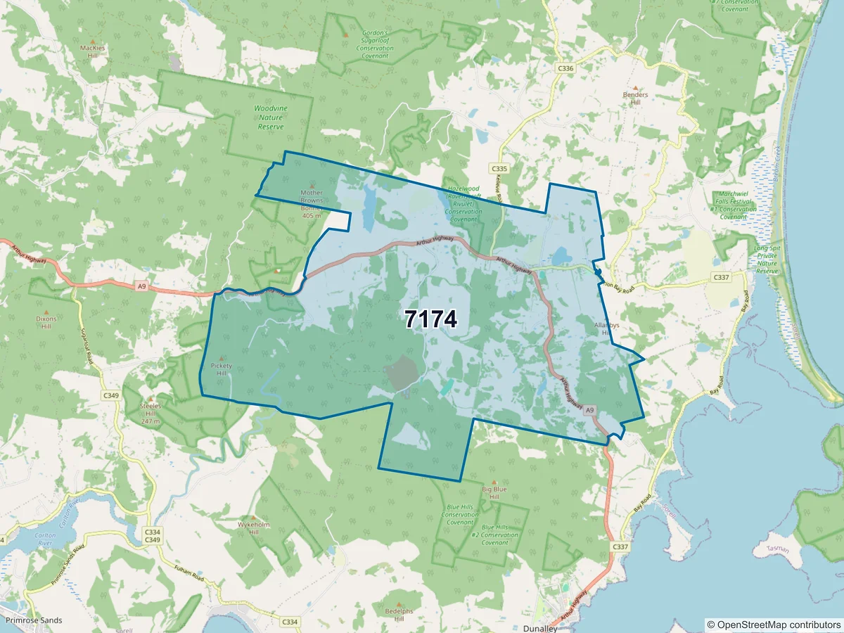 Map of postcode 7174 — Copping, TAS, Australia
