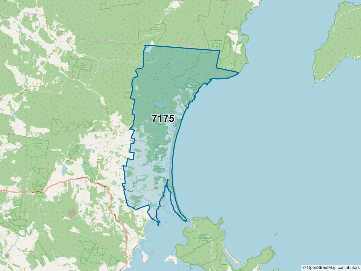 Map of postcode 7175 — Bream Creek, TAS, Australia