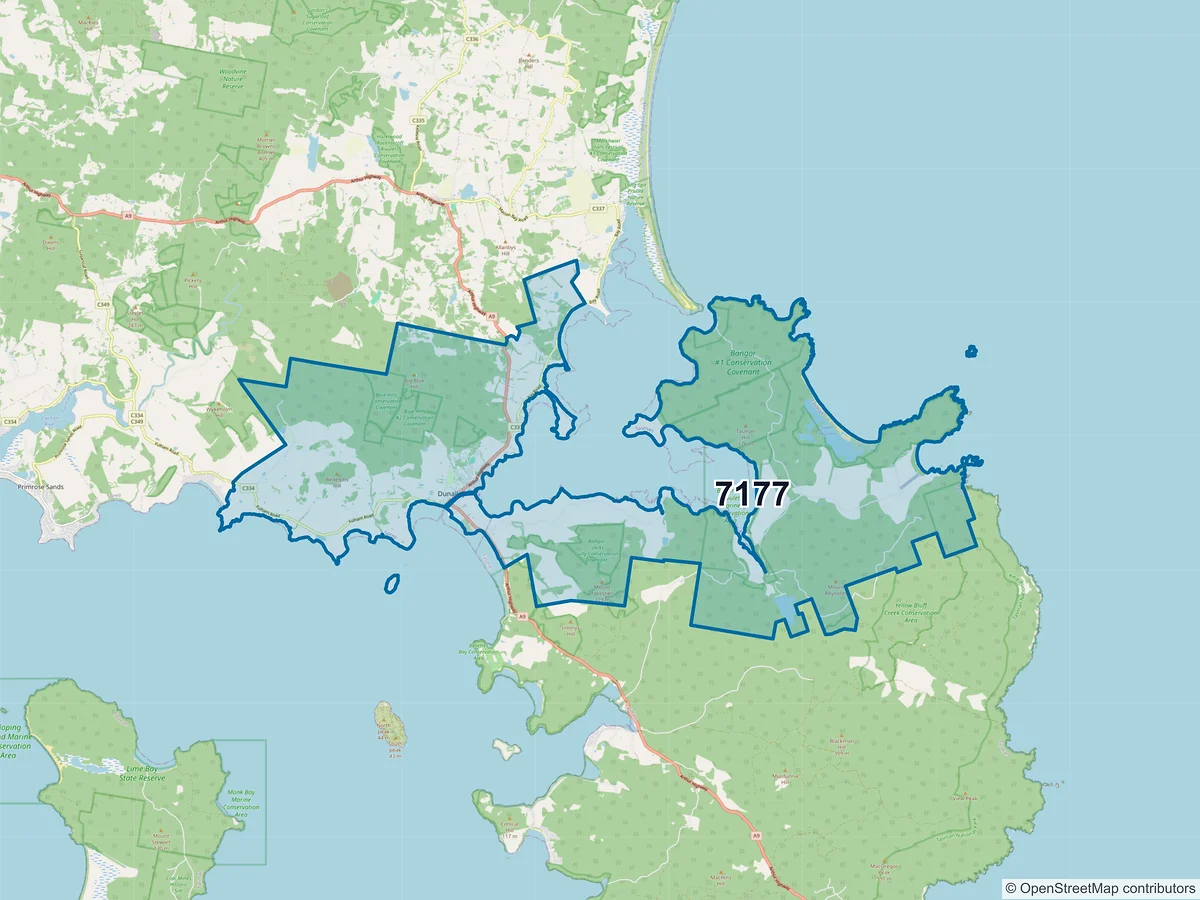 Map of postcode 7177 — Dunalley, TAS, Australia