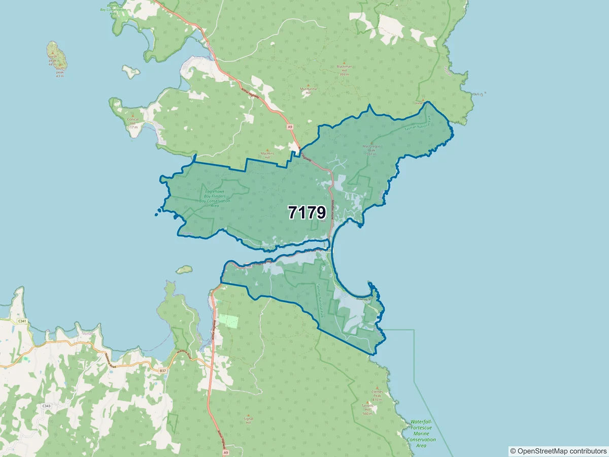 Map of postcode 7179 — Eaglehawk Neck, TAS, Australia