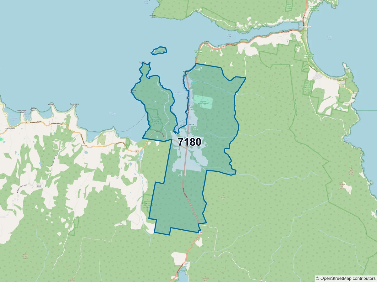 Map of postcode 7180 — Taranna, TAS, Australia