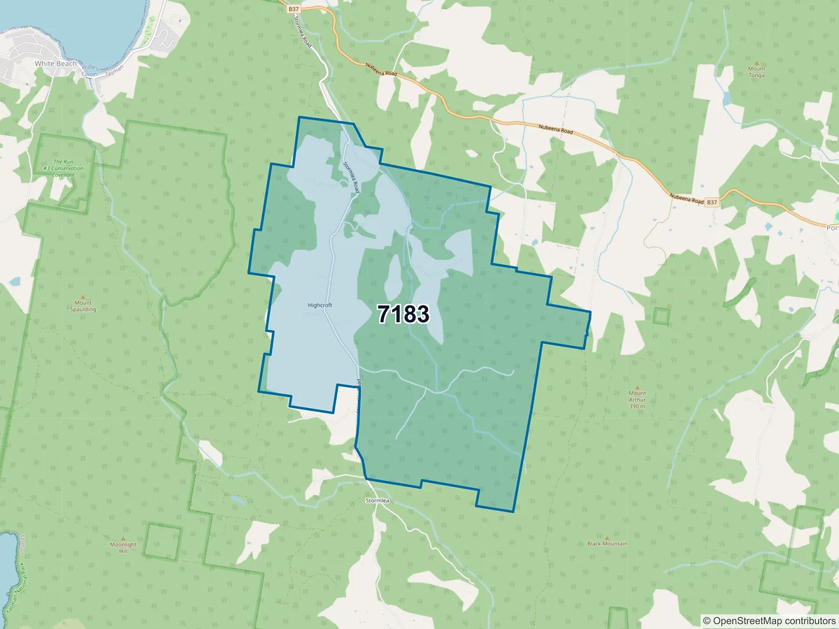 Map of postcode 7183 — Highcroft, TAS, Australia