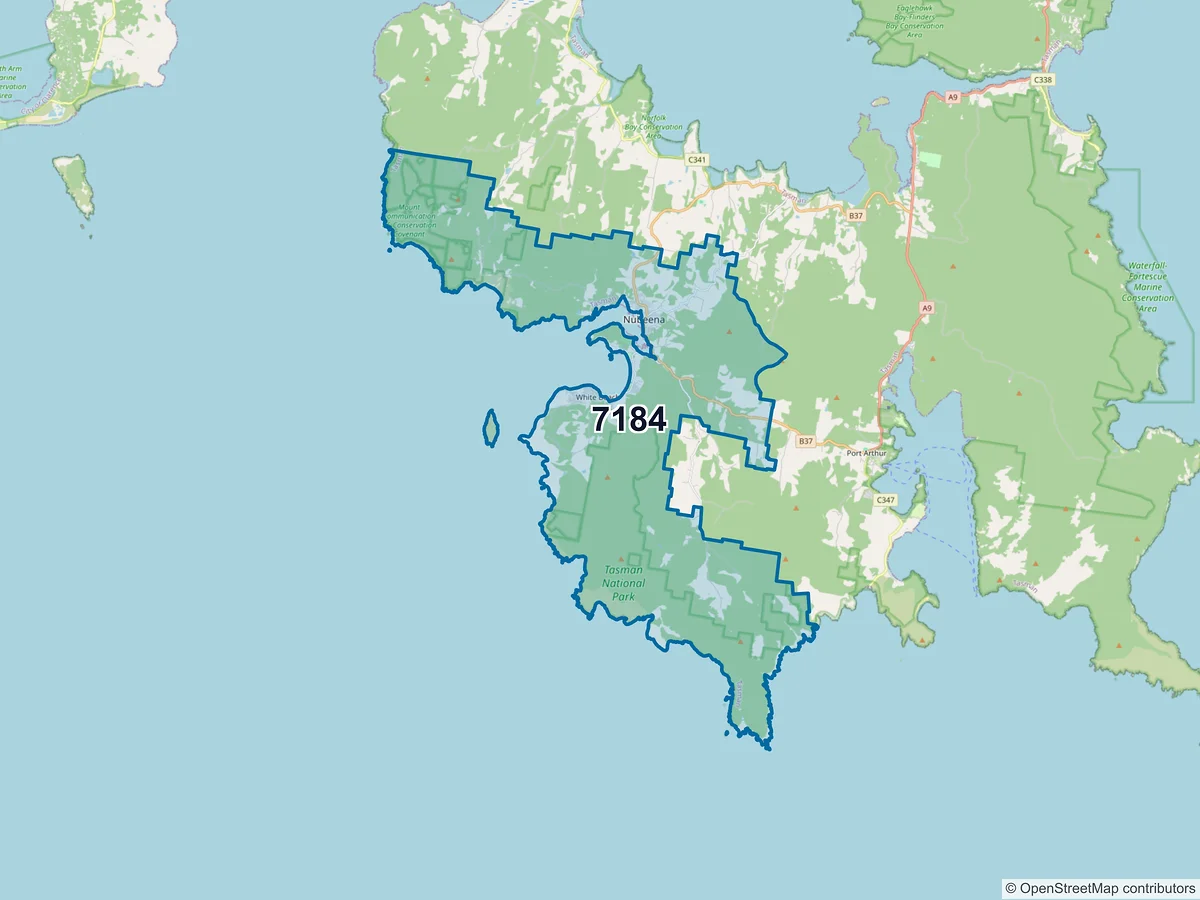 Map of postcode 7184 — White Beach, TAS, Australia