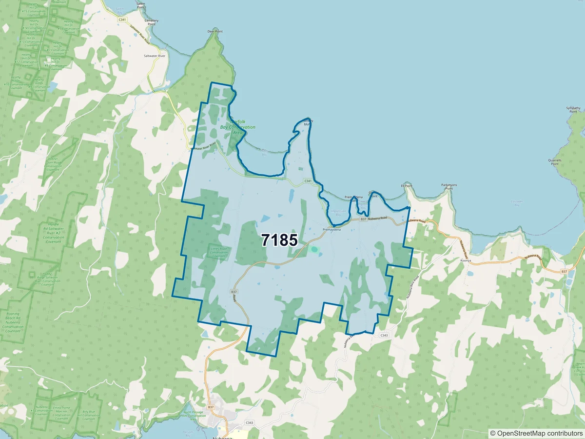 Map of postcode 7185 — Premaydena, TAS, Australia