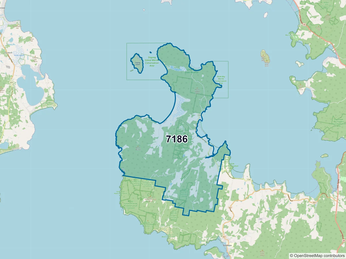 Map of postcode 7186 — Saltwater River, TAS, Australia