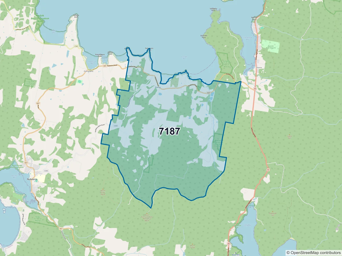 Map of postcode 7187 — Koonya, TAS, Australia