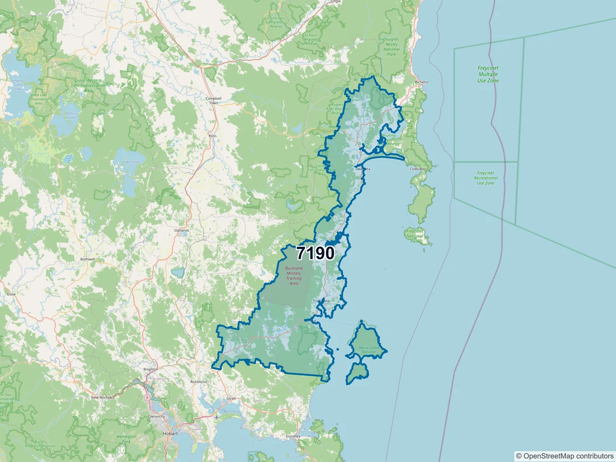 Map of postcode 7190 — Swansea, TAS, Australia