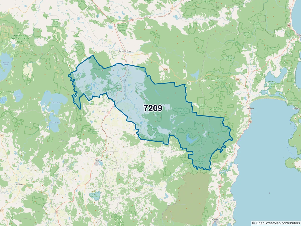 Map of postcode 7209 — Ross, TAS, Australia