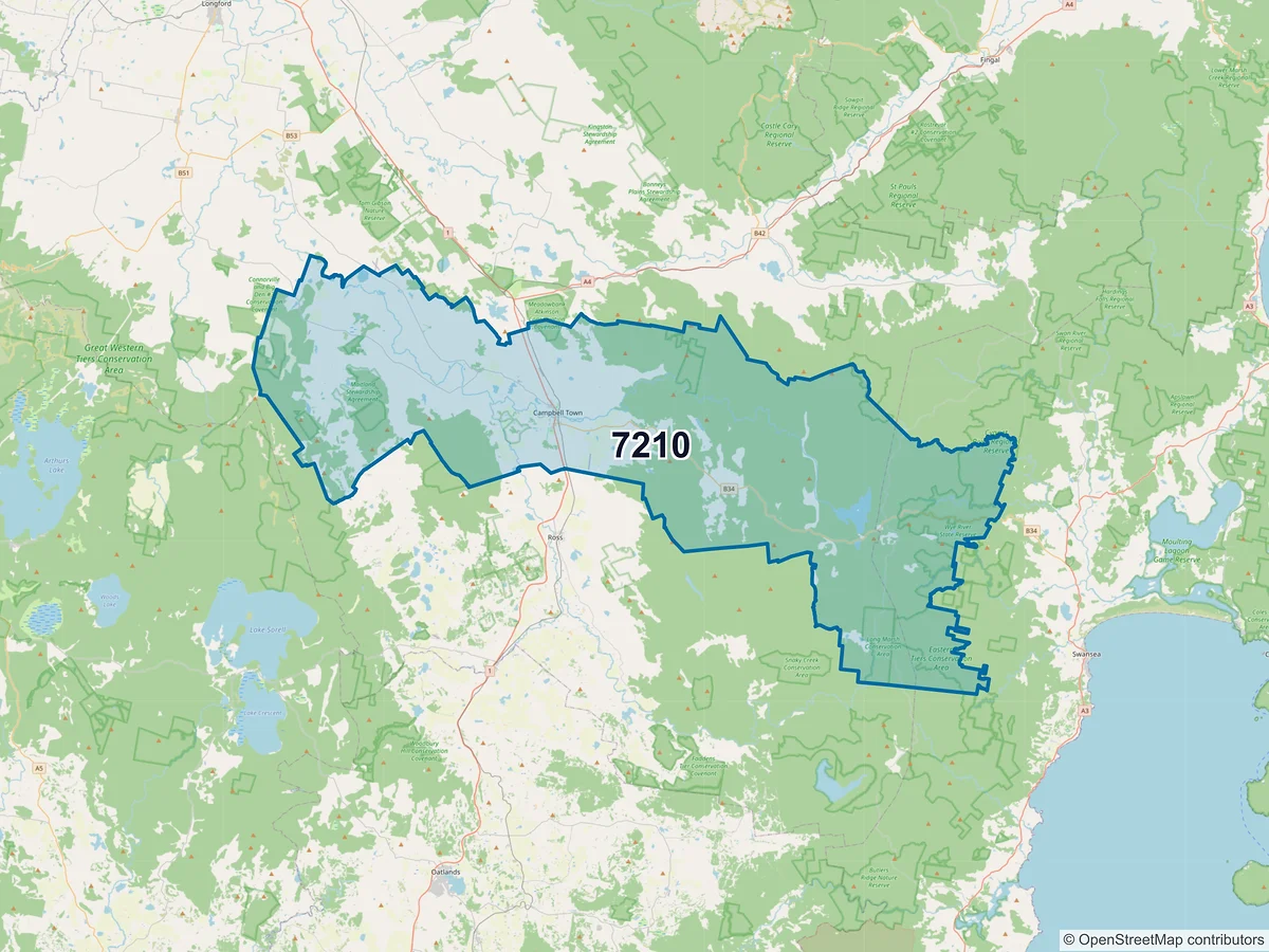Map of postcode 7210 — Campbell Town, TAS, Australia