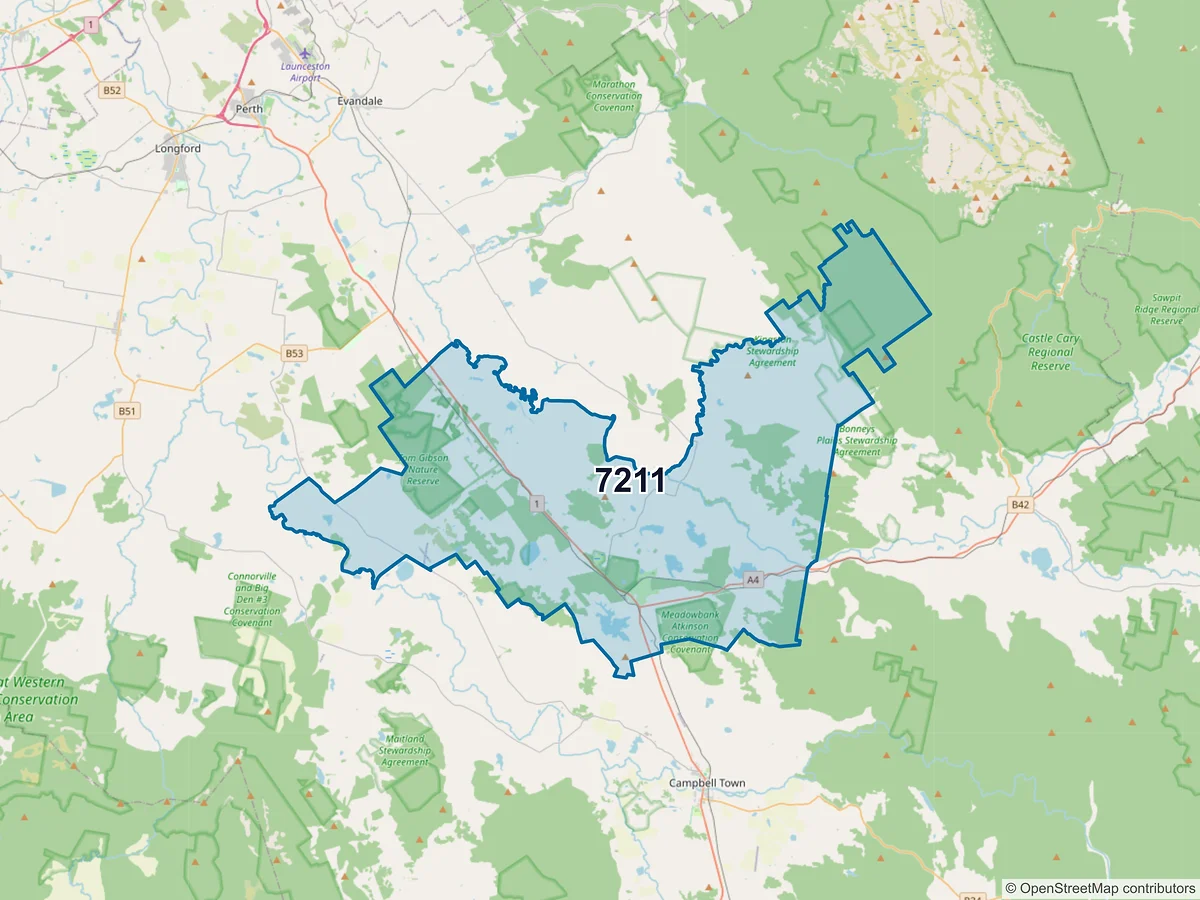 Map of postcode 7211 — Conara, TAS, Australia