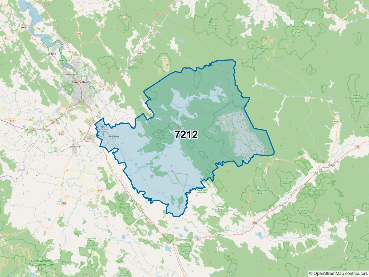 Map of postcode 7212 — Evandale, TAS, Australia