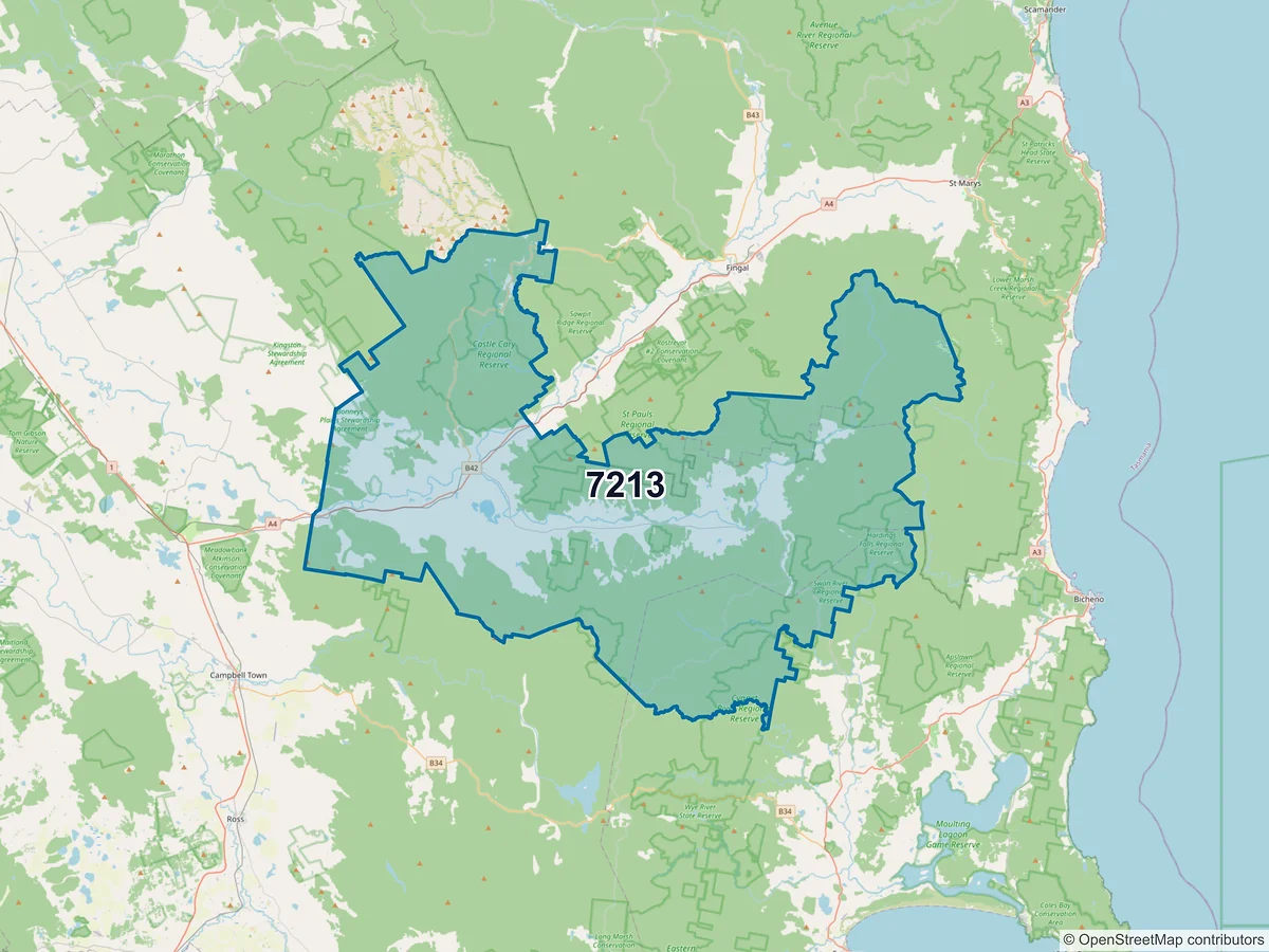 Map of postcode 7213 — Avoca, TAS, Australia
