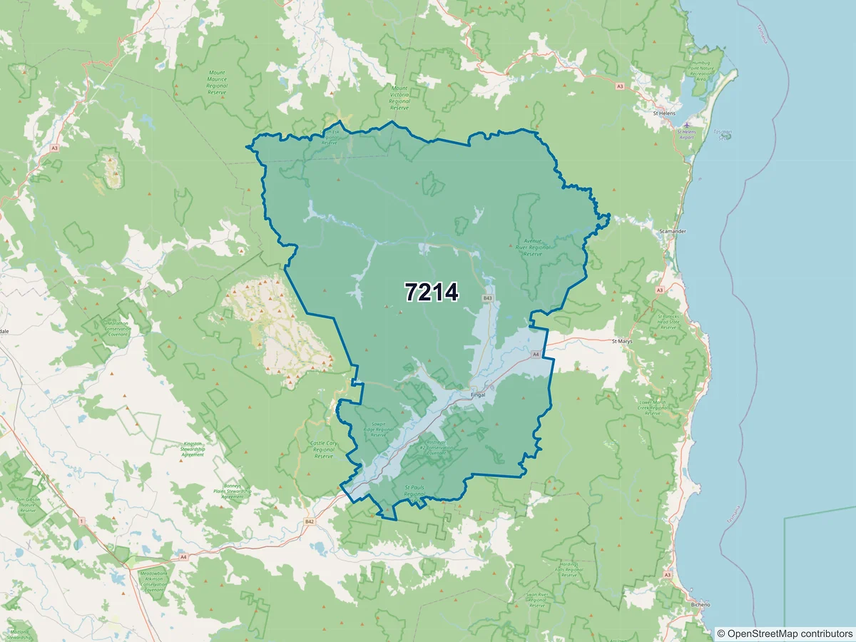 Map of postcode 7214 — Fingal, TAS, Australia