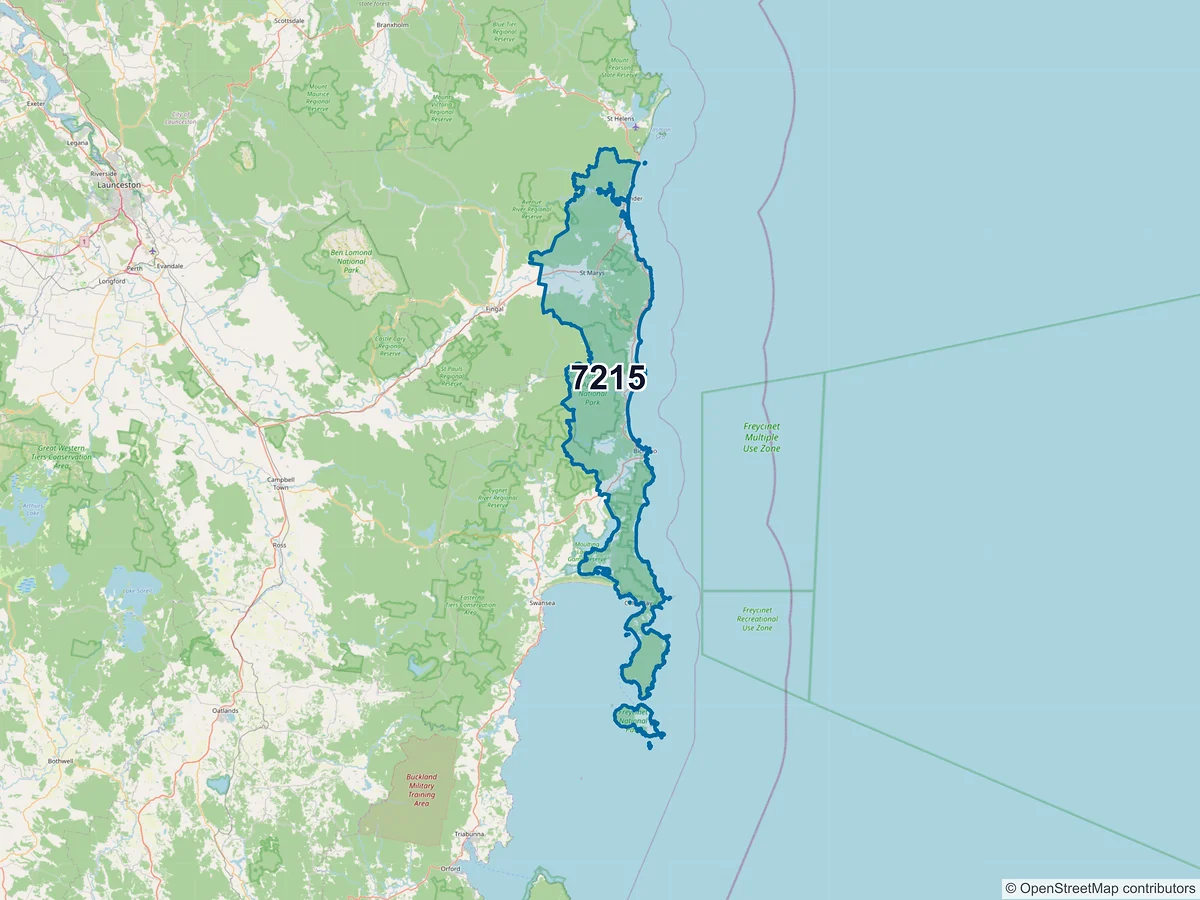 Map of postcode 7215 — Bicheno, TAS, Australia