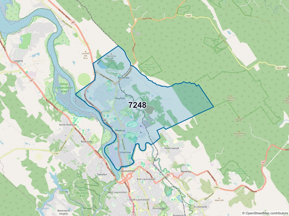 Map of postcode 7248 — Newnham, TAS, Australia