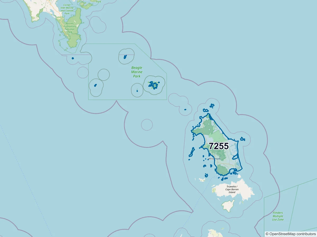 Map of postcode 7255 — Whitemark, TAS, Australia