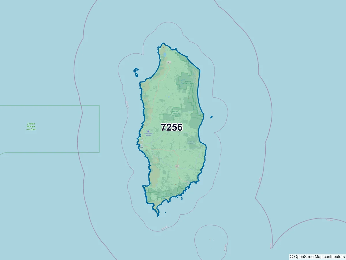 Map of postcode 7256 — Currie, TAS, Australia