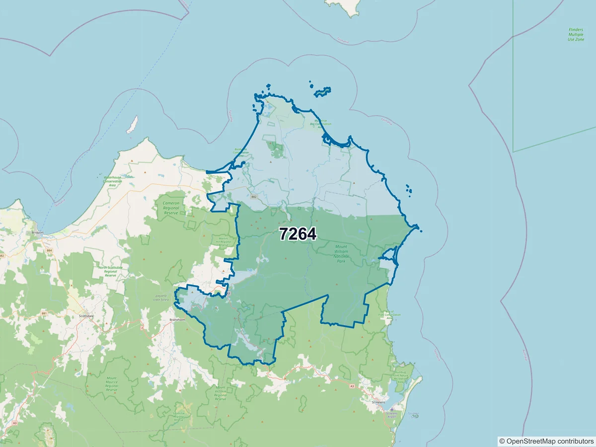 Map of postcode 7264 — Ansons Bay, TAS, Australia