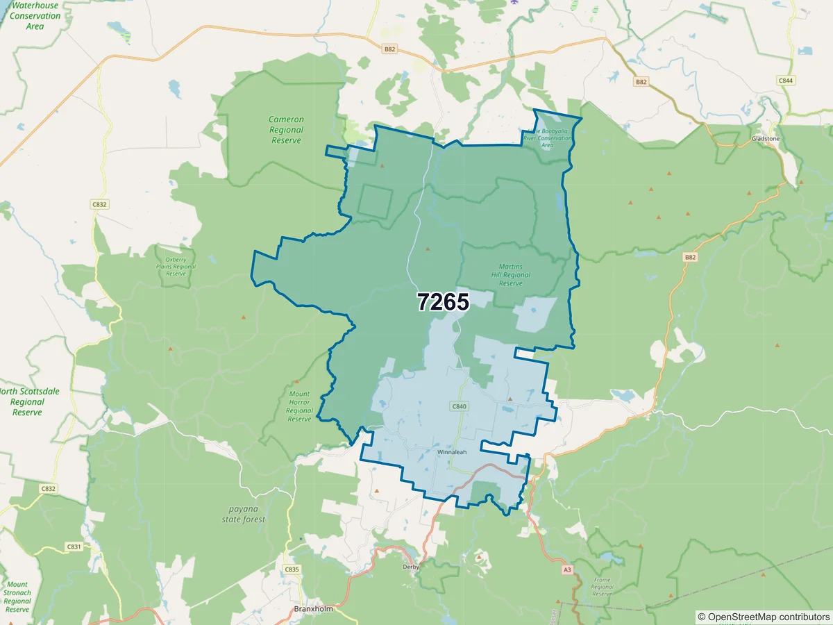 Map of postcode 7265 — Winnaleah, TAS, Australia