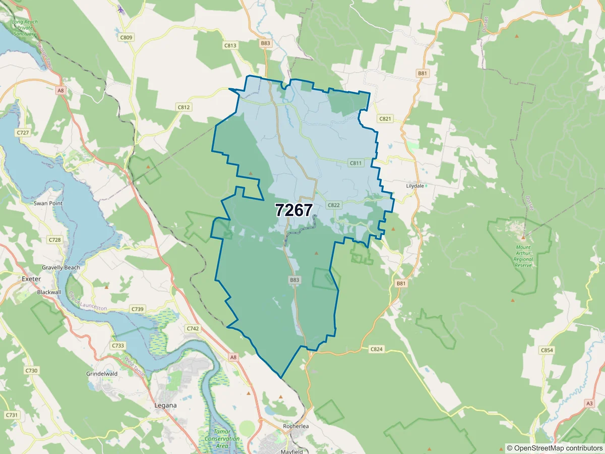 Map of postcode 7267 — Karoola, TAS, Australia