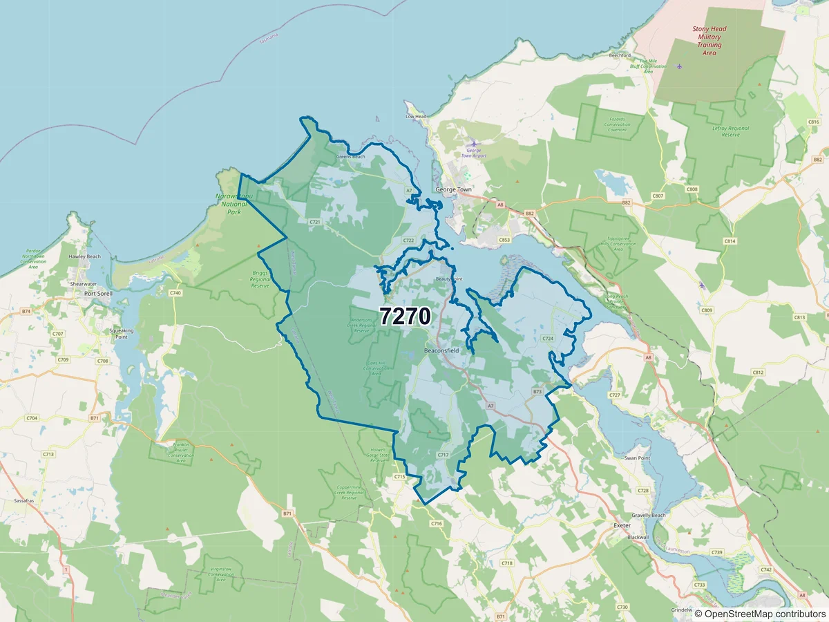 Map of postcode 7270 — Beaconsfield, TAS, Australia