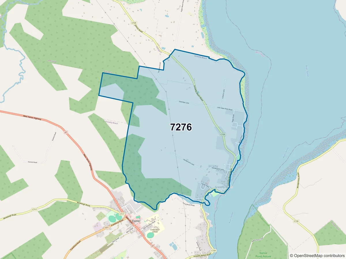 Map of postcode 7276 — Gravelly Beach, TAS, Australia