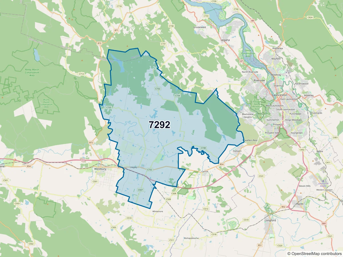 Map of postcode 7292 — Hagley, TAS, Australia