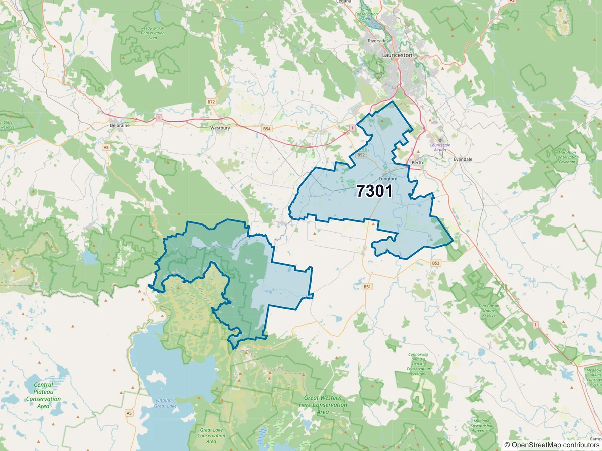 Map of postcode 7301 — Longford, TAS, Australia