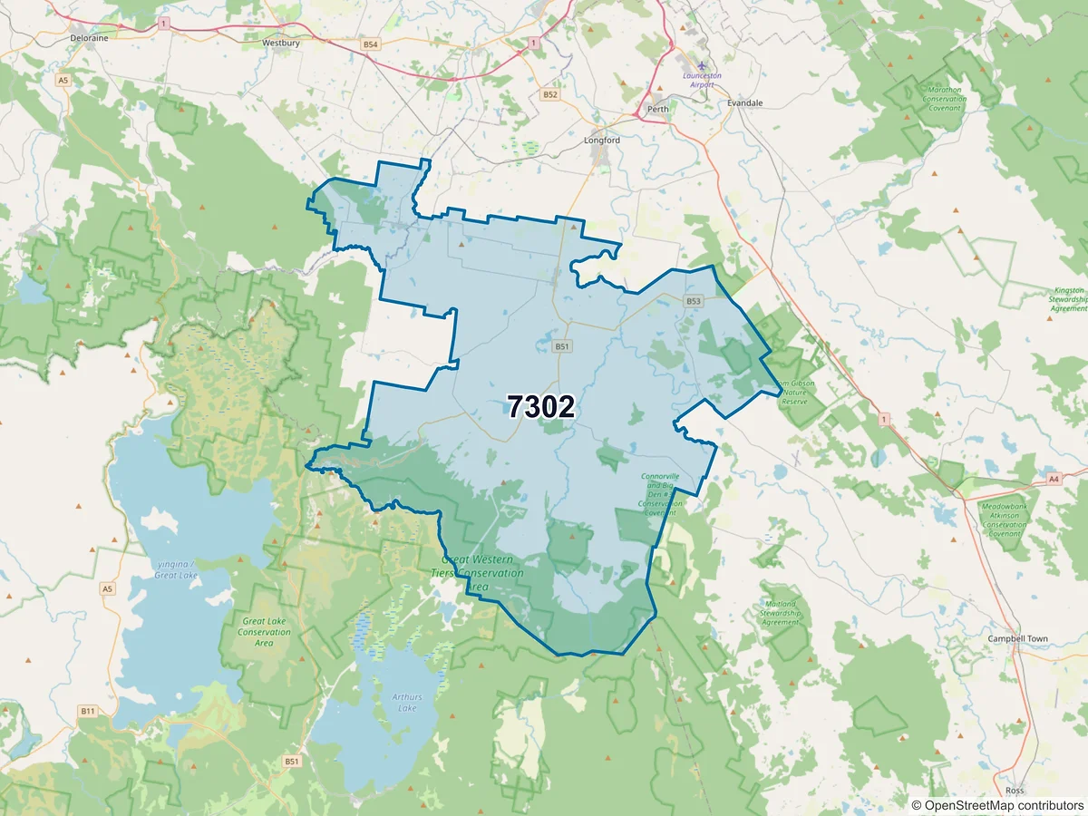 Map of postcode 7302 — Cressy, TAS, Australia